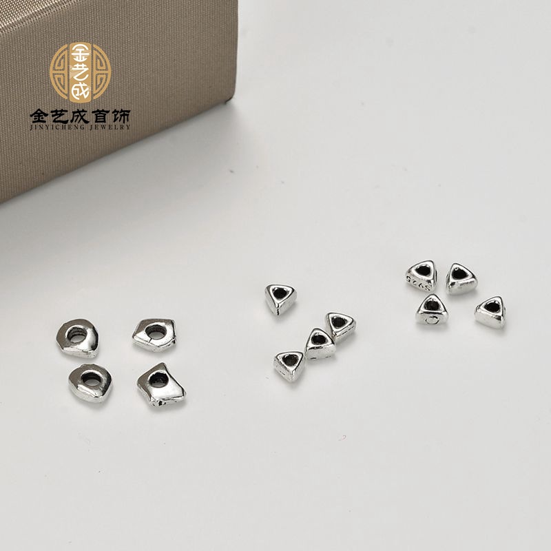 s925纯银泰银三角形隔珠串件diy手工 编绳串珠玛瑙手链配件配饰
