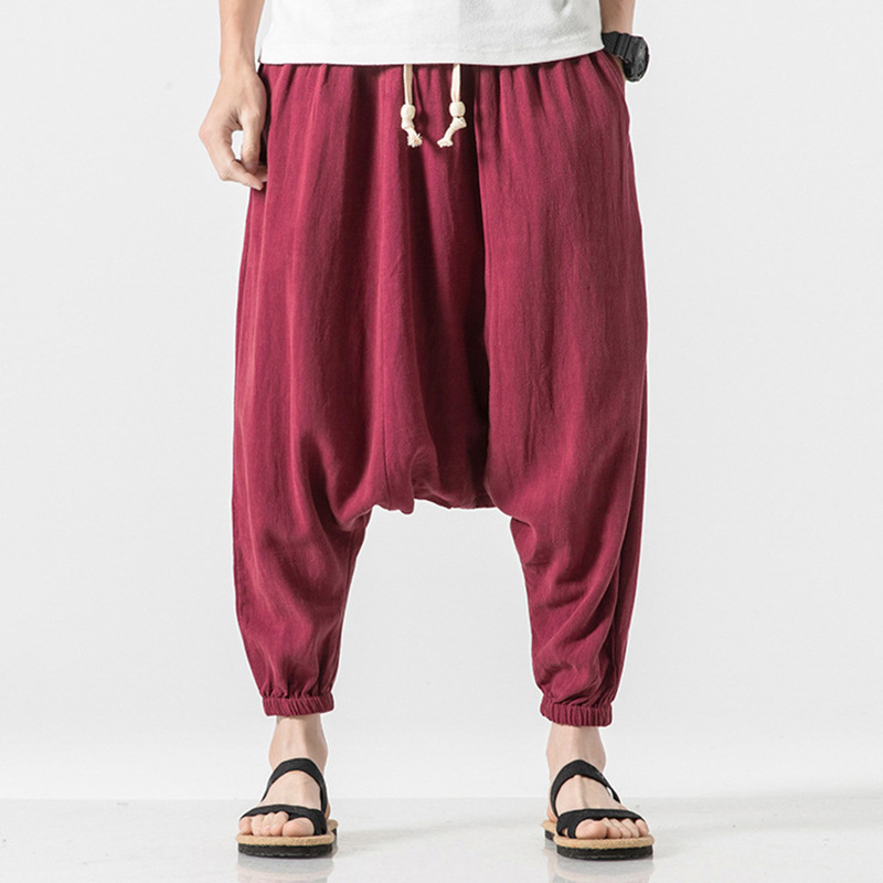 春秋季男士中国风休闲大裆垮裤 嘻哈中性宽松纯色束脚长裤垮裤