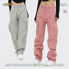 OREETA丨新款日系工装裤立体版型直筒粉色工装裤女生潮牌工装裤男