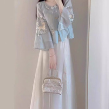 新中式国风套装女早春小个子感气质盘扣上衣半身长裙子两件套