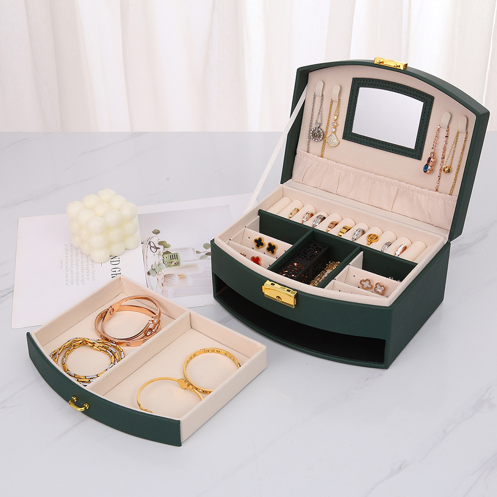 Double-Layer Children's Hair Accessories Jewelry Storage Box with Lock Drawer Jewelry Box Ear Studs Earrings Storage Jewelry Box in Stock