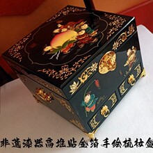 非遗漆器饰品盒高堆贴金箔手绘梳妆盒带锁抽屉镜面卸妆盒新婚礼盒