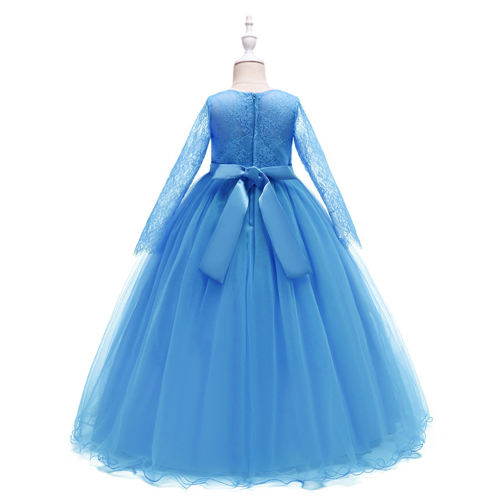 跨境亚马逊热销 女童礼服蕾丝 长袖中大童公主连衣裙2022春款童装