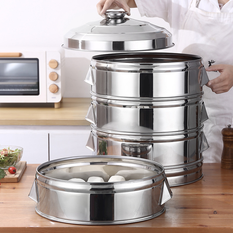 商用摆摊大蒸锅笼屉不锈钢蒸笼 家用 大号加厚圆形蒸包子蒸馒头