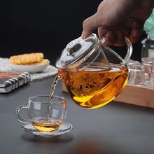 批发耐热玻璃花茶壶茶具套装咖啡杯茶杯水壶过滤式小泡茶壶耐高温
