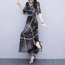 韩版连衣裙长款夏季女装2023新款气质洋气印花高腰显瘦大码裙子女