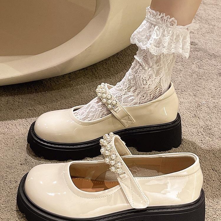 甜酷玛丽珍小皮鞋设计感女小众法式lolita鞋厚底2024春秋白色单鞋