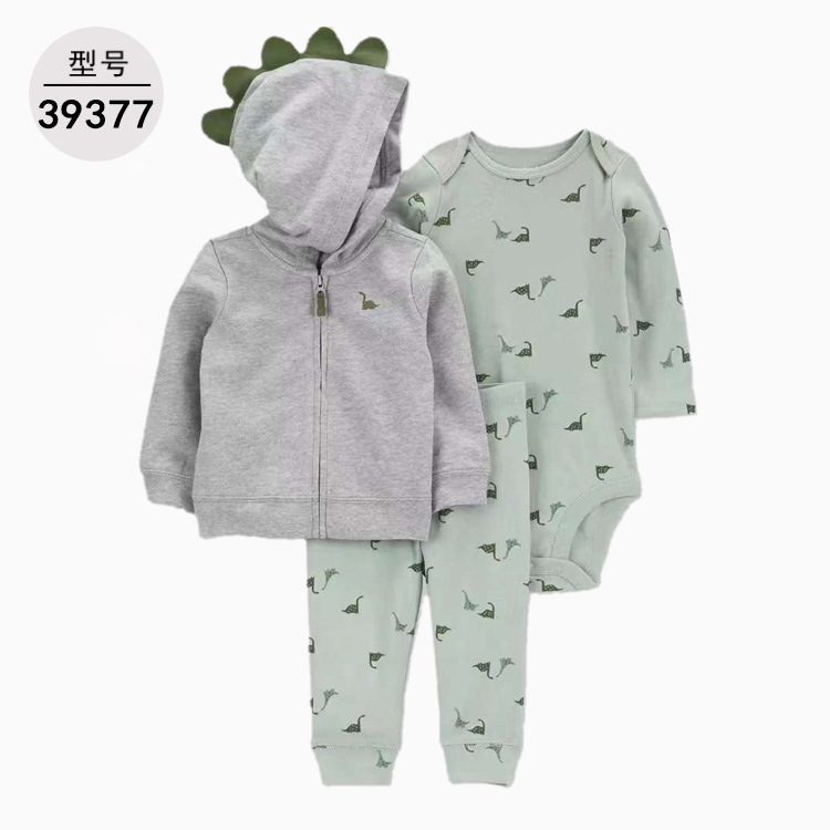 Spring and Autumn European and American Fashion Male and Female Baby Foreign Trade Hooded Long Sleeve Coat Onesie Three-Piece Suit One Piece Dropshipping