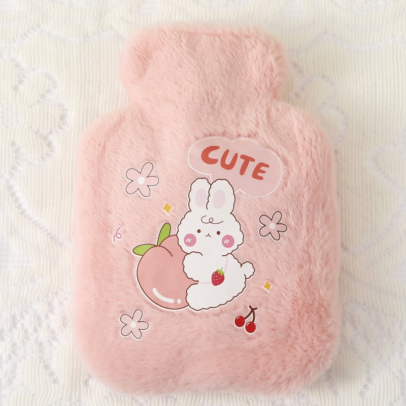 Hot Water Bag Thickened Fleece Cloth Cover Hand Warmer PVC Hand Warmer Hot-Water Bag Hot Water Injection Bag Cartoon Heating Pad