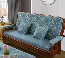 Hd红实木沙发垫带靠背连体加厚海绵中式春秋椅老式木质三人坐垫防