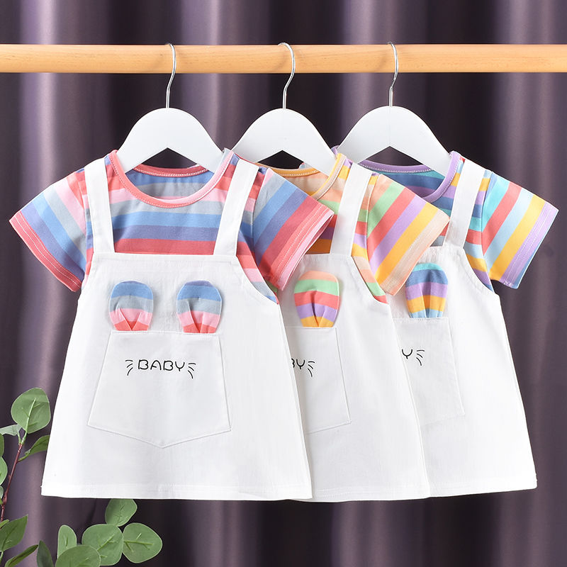 2024 new girls dress summer new fashionable pure cotton thin summer short-sleeved girls kids‘ skirt