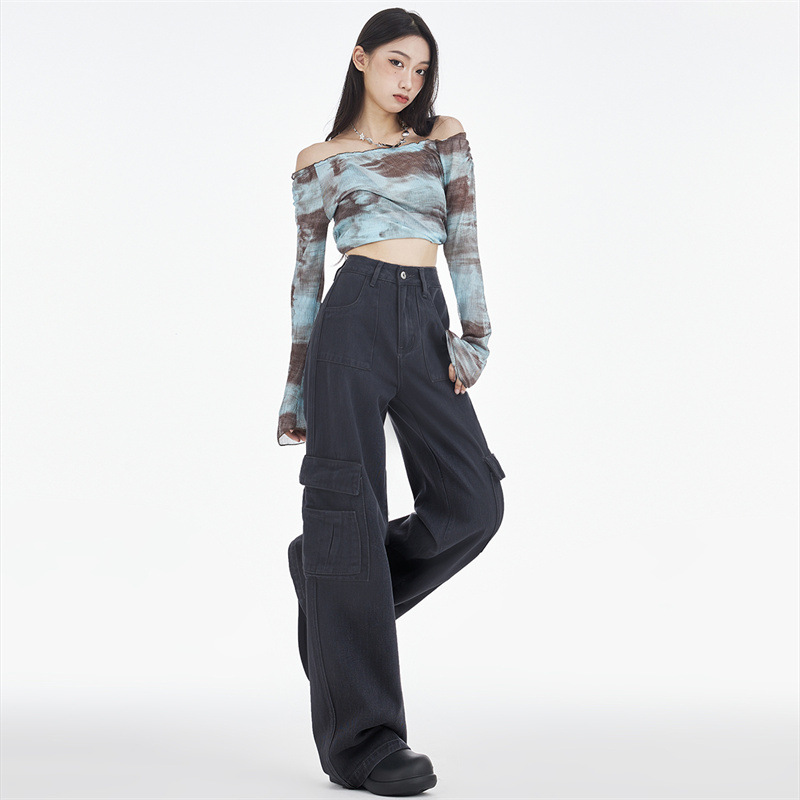 Trendy Cool Overalls Women's Loose Summer 2023 New Autumn Design High Waist Slimming and Wide Leg Denim Casual Pants Women Clothes