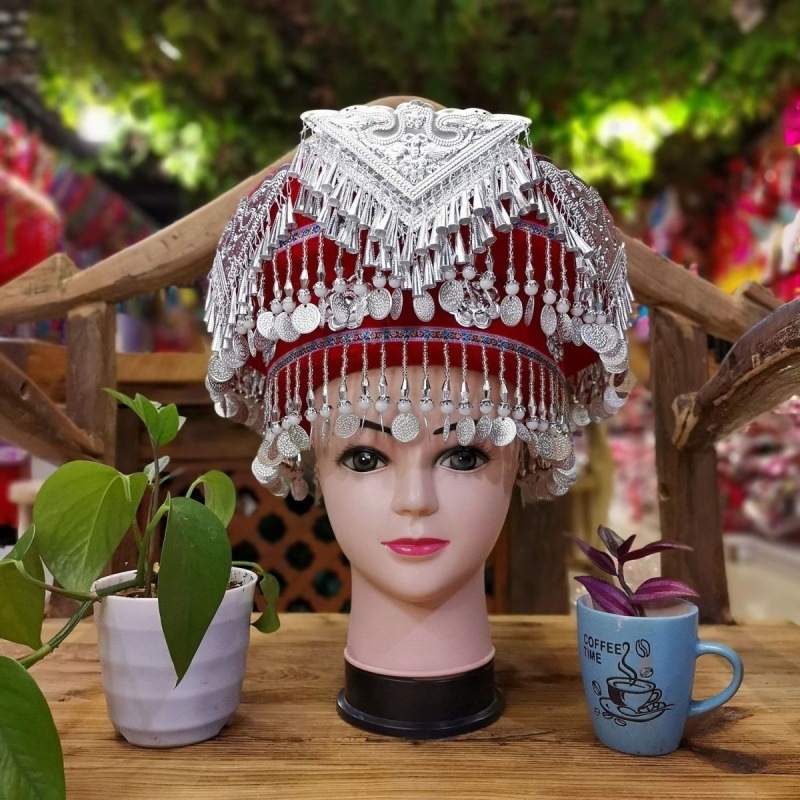 新款少数民族演出服头饰苗族彝女帽瑶族成人帽子贵州成人-阿里巴巴