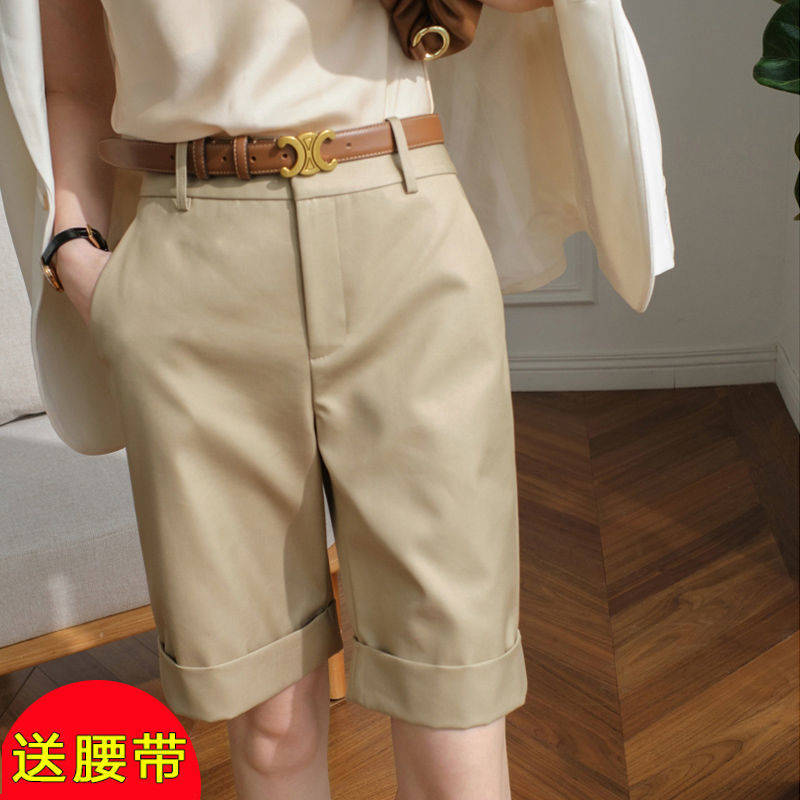 Suit Shorts Women's Summer 2023 New Korean Style High Waist Slimming Straight Pants Khaki Outer Wear Casual Cropped Pants