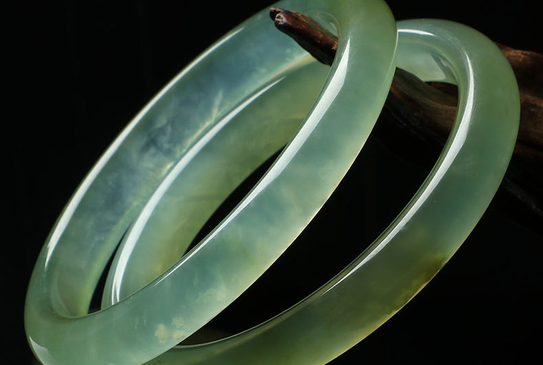 冰种岫玉手镯女秀玉岫岩玉平安镯手环釉玉透绿色水晶