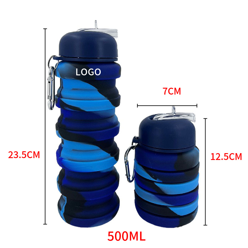 Source Manufacturer Silicone Folding Cups 500ml Camouflage Cross-Border Water Bottle Sports Telescopic Kettle