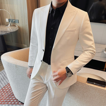 英伦纯色单排两粒扣男士西装 套装修身正装新郎结婚礼服休闲西服