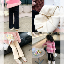 女童加绒裤子冬款儿童韩版洋气美丝一体绒修身加厚喇叭裤一件代发