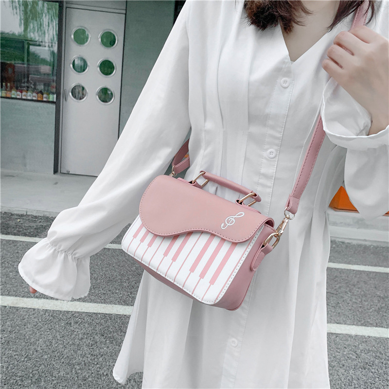 Spring/Summer 2021 Fashion Color Contrast Embroidered Small Square Bag All-Matching Girlish Sweet Personality Piano Note Small Shoulder Bag Women's Bag