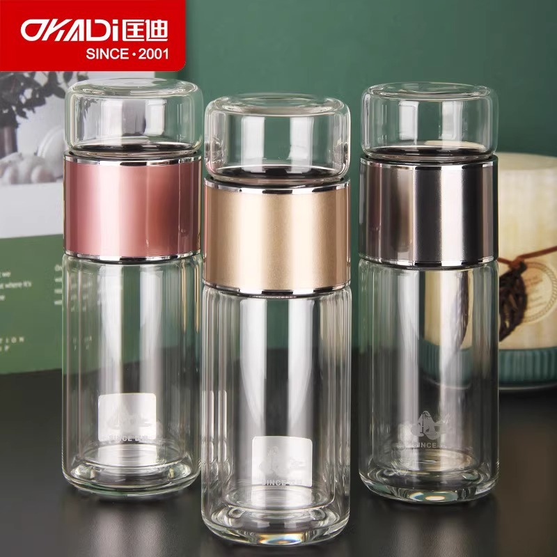 匡迪双层玻璃杯小巧便携迷你茶水分离水杯时尚透明玻璃茶杯-阿里巴巴