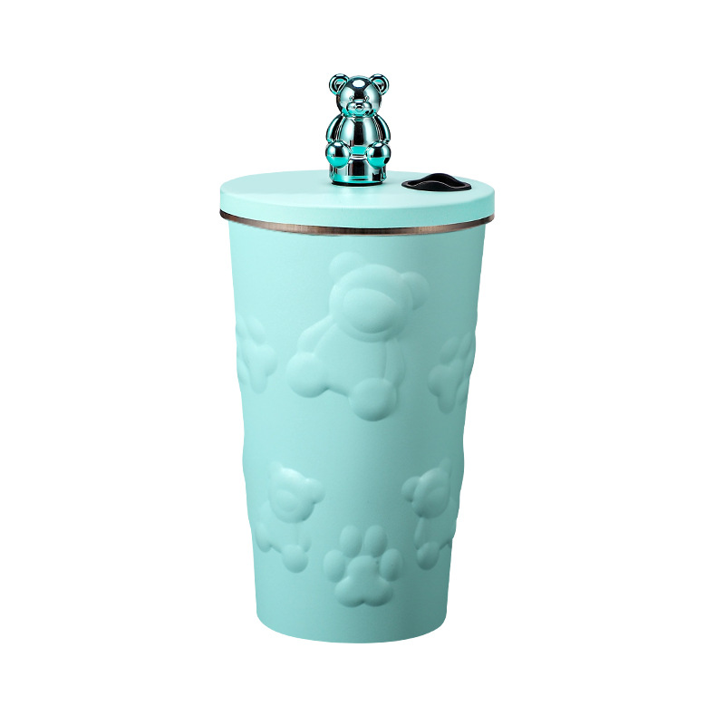 Southeast Asia Electroplated Bear 304 Stainless Steel Thermos Cup Wholesale Portable Boys and Girls Straw Cup Coffee Thermos Cup