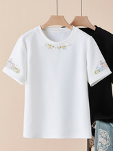 轻中式短袖恤女白色2024新款夏季国风盘扣设计感小众宽松上衣女
