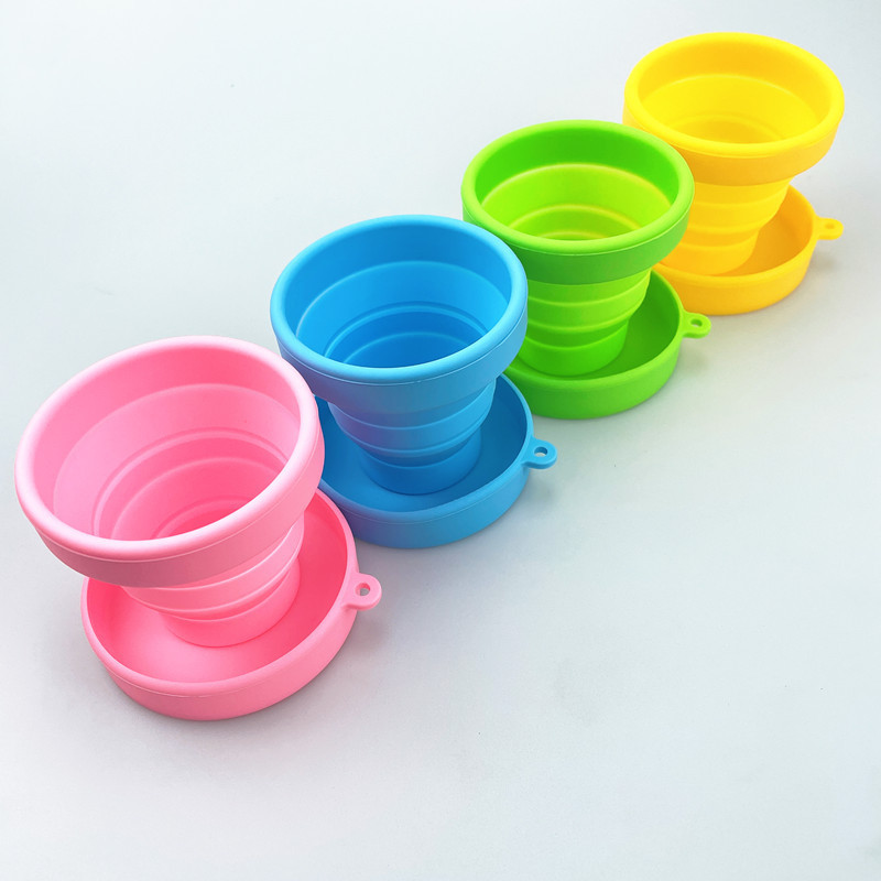 silicone folding cups candy color with lid retractable outdoor travel tumbler silicone cup