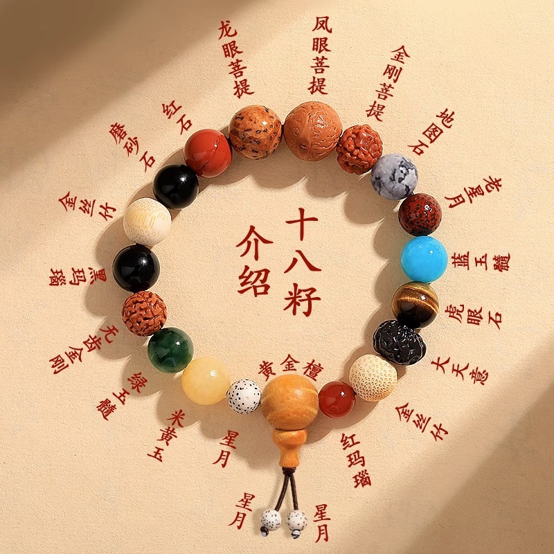 Lingyin 18-Seed Buddha Beads Bracelet Buddha Beads 18-Seed Bodhi Seed Multi-Treasure Bracelet Gifts for Men and Women Beads Factory Wholesale