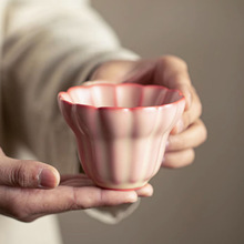猪油冻主人杯女士陶瓷粉色单杯花瓣茶杯品茗杯功夫茶具个人专用杯