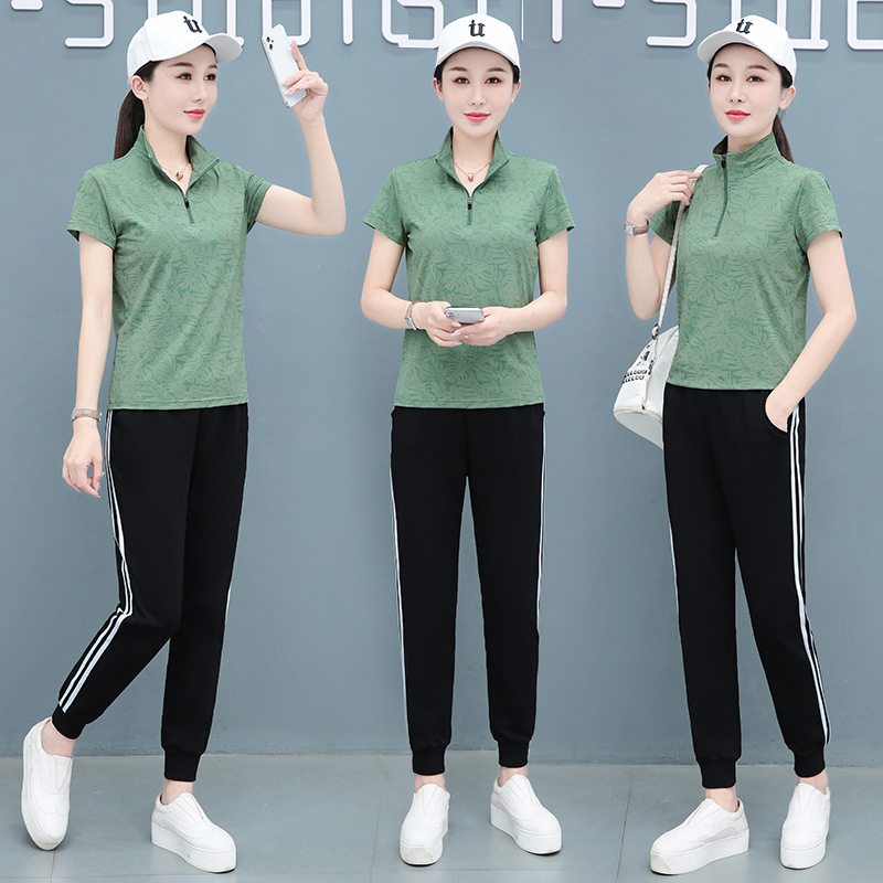 曳步舞休闲运动套装女夏季宽松嘻哈洋气港味时尚两件套潮休闲运动套装