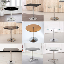 5V简约现代钢化玻璃小圆桌不锈钢阳台休闲桌子洽谈接待待客桌咖啡