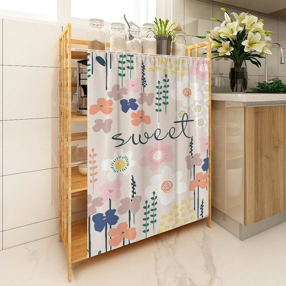 橱柜遮挡帘厨房置物架自粘式装饰门帘货架防尘隔断魔术贴挂帘帘子