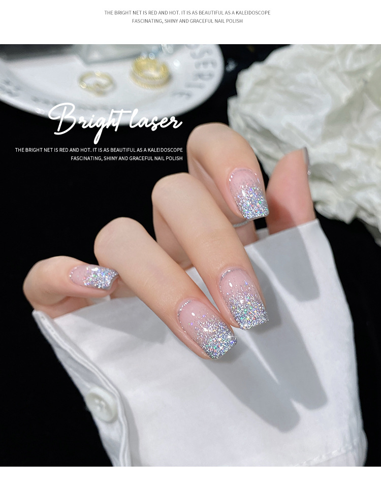 美甲镭射万花筒指甲油胶2021年新款爆闪七彩碎钻胶极光幻彩亮片胶