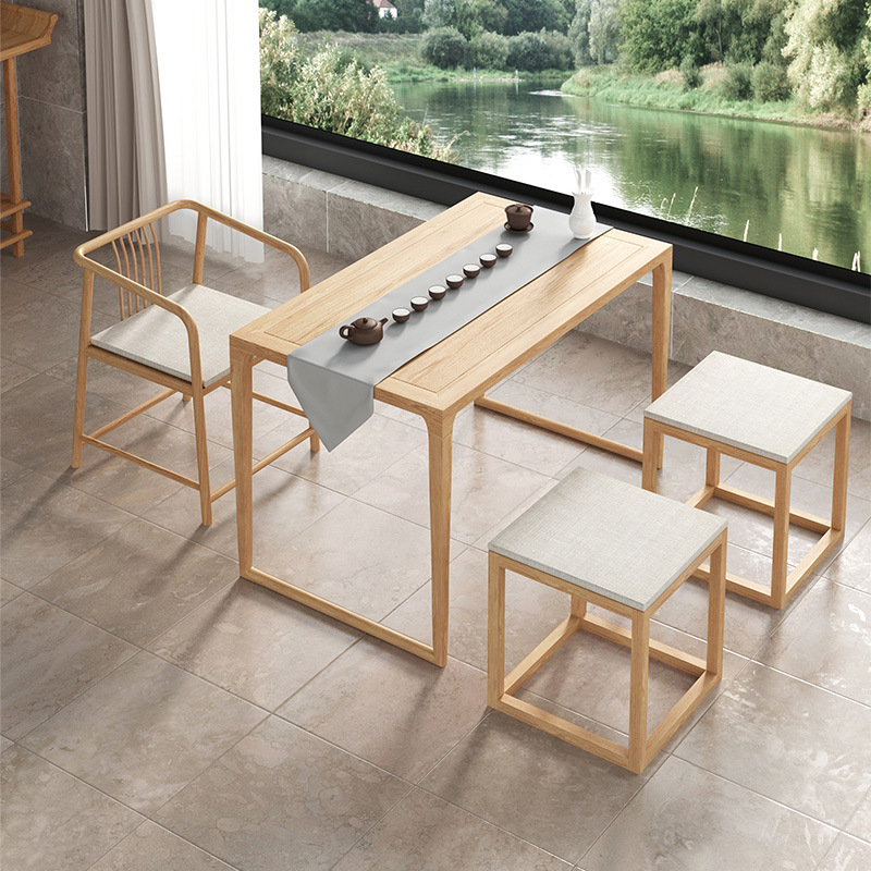 新中式茶桌白蜡木家用阳台小茶几简约实木会客桌泡茶台椅组合