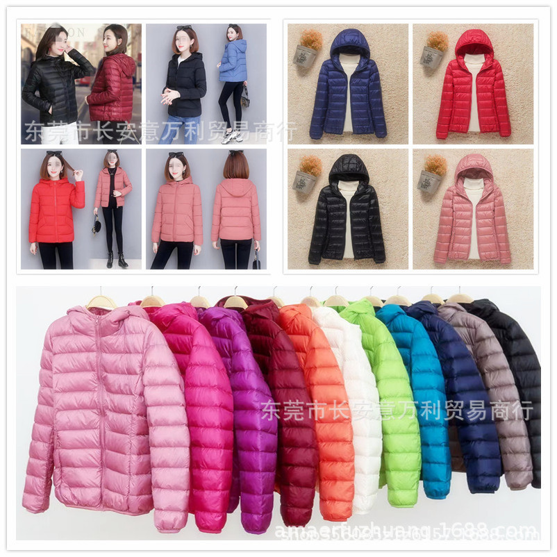 2023 New Autumn and Winter Women‘s Clothing Lightweight down Jacket Short Warm White Duck down Hooded Fashion Slim Coat Wholesale