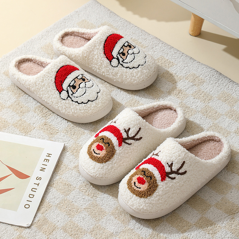 Foreign Trade Winter Cute Cartoon Christmas Elk Cotton Slippers Student Fashion Home Warm Plush Cotton Slippers Wholesale