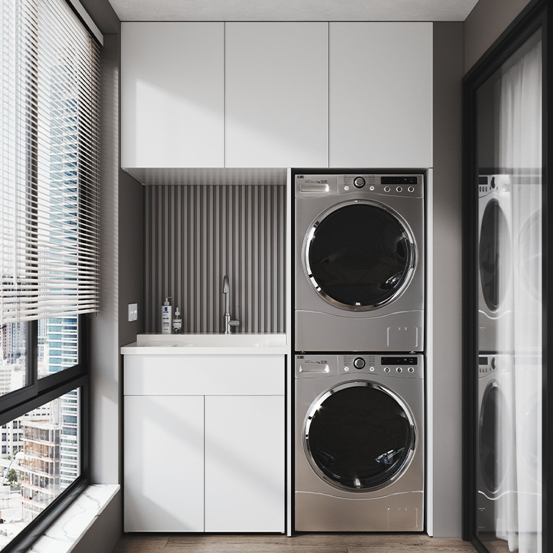 阳台柜洗衣柜洗衣机烘干机叠加组合柜双机伴侣洗衣台洗衣机柜厂家