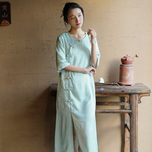 新中式女装2024春夏新款高级感缎面连衣裙中国风复古盘扣改良旗袍