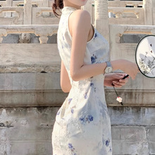 YUEJUXING/新中式盘扣立领改良旗袍女夏季国风气质温婉短款连衣裙