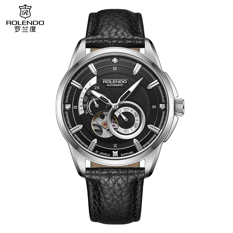 罗兰度瑞士手表防水男士罗兰度全自动机械表镂空7025黑武士钢壳