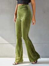 2021跨境亚马逊新款欧美女装 时尚性感 纯色高腰金丝绒坑条喇叭裤