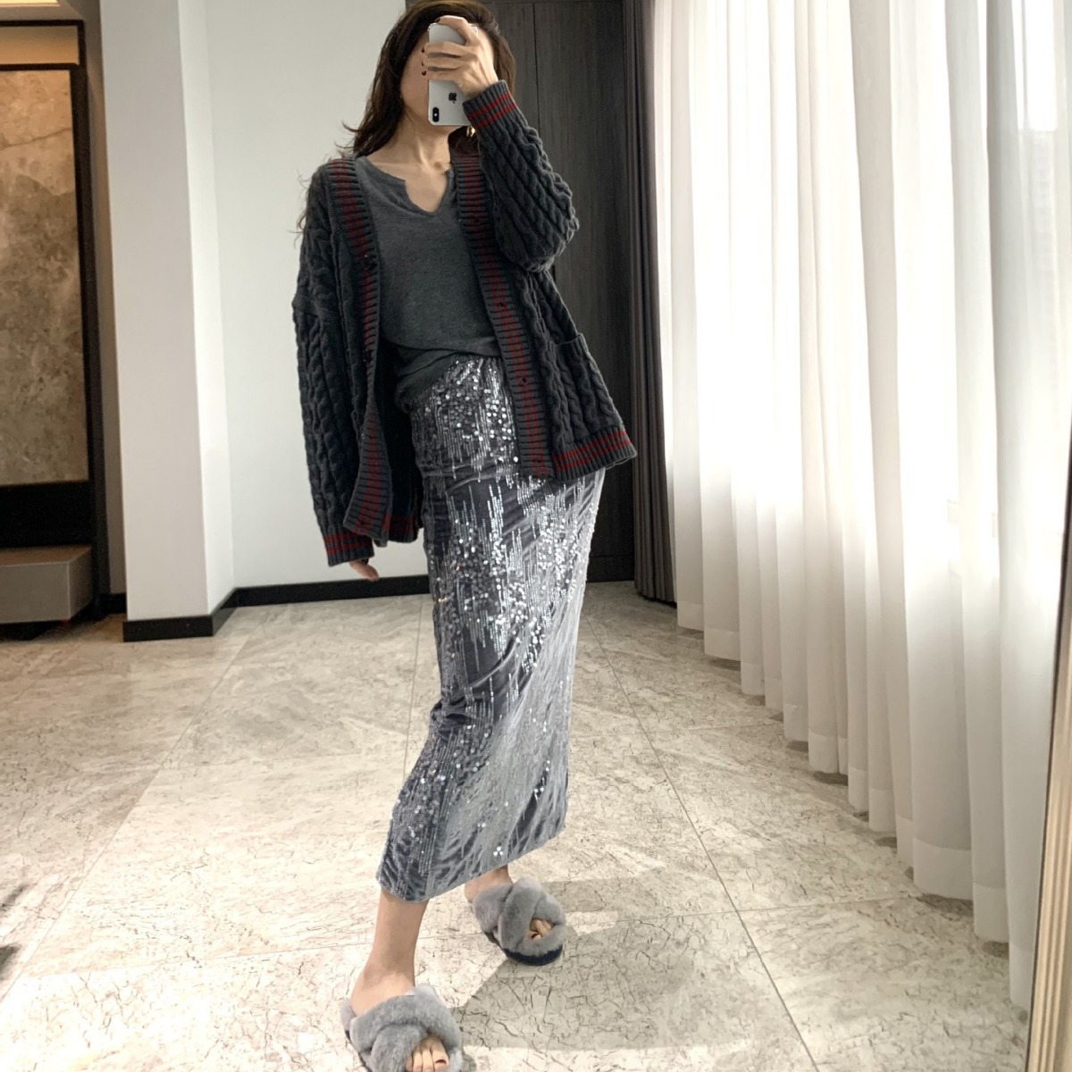 3des 浮梦流光裙 闪闪亮片包臀显瘦两色重工丝绒刺绣长款半身裙女