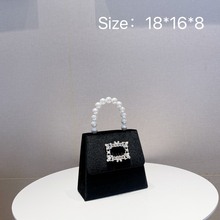 包包女2024新品韩国网红水钻珍珠链条丝绒手提包时尚单肩斜挎包潮