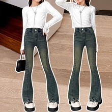 韩版女童牛仔喇叭裤新款儿童修身微喇裤子女大童显瘦长裤外穿