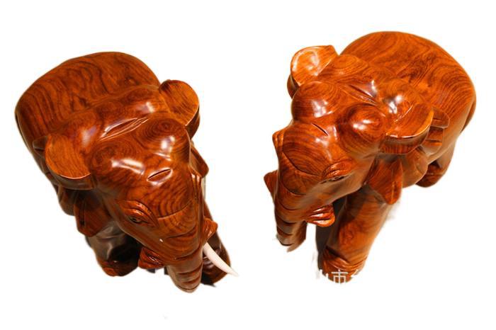 中式原木吉祥寓意动物红木雕小象(对)家居办公室吉祥摆件木大象