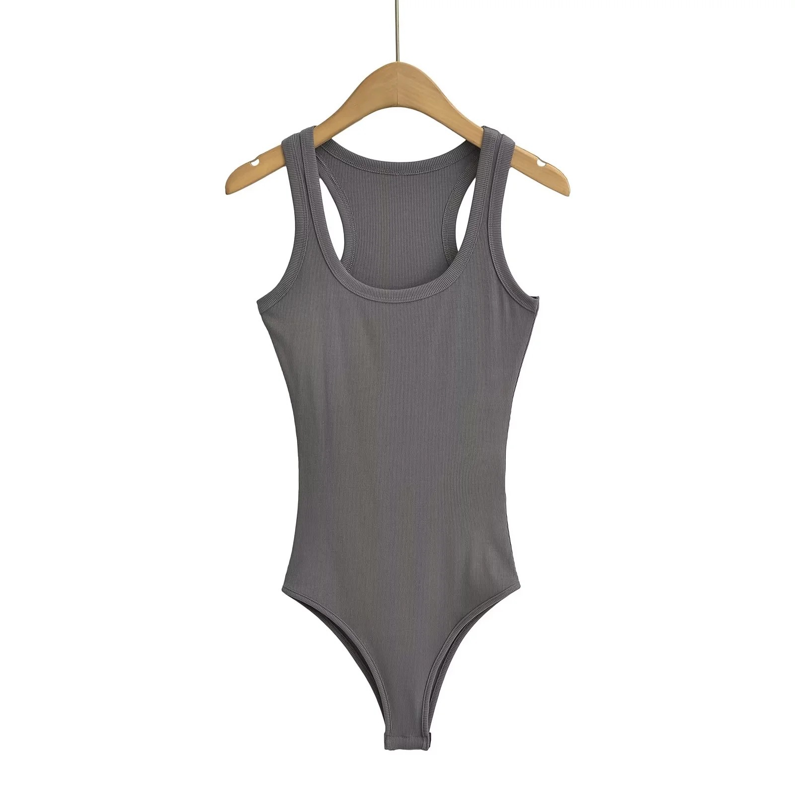 欧美纯色u领低胸螺纹连体衣女修身显瘦性感辣妹无袖背心吊带上衣