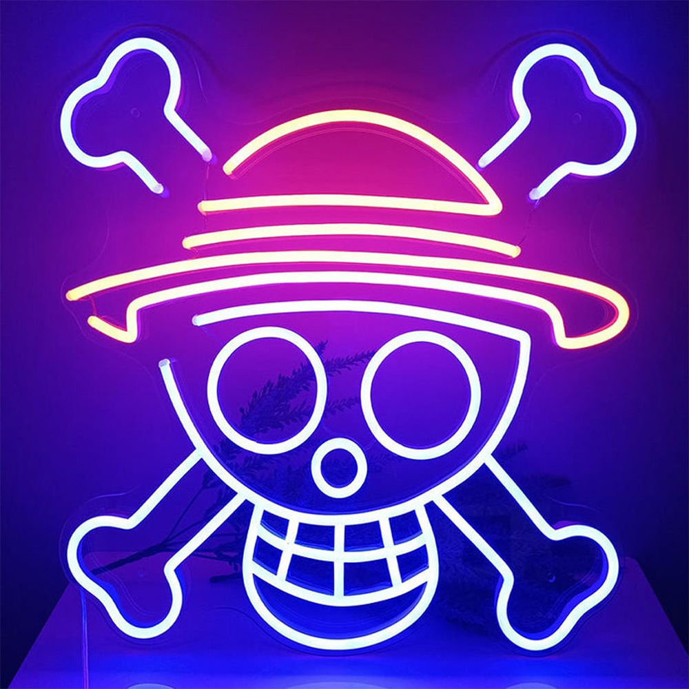跨境亚马逊动漫霓虹灯海贼王图标造型灯房间卧室创意灯idy装饰灯
