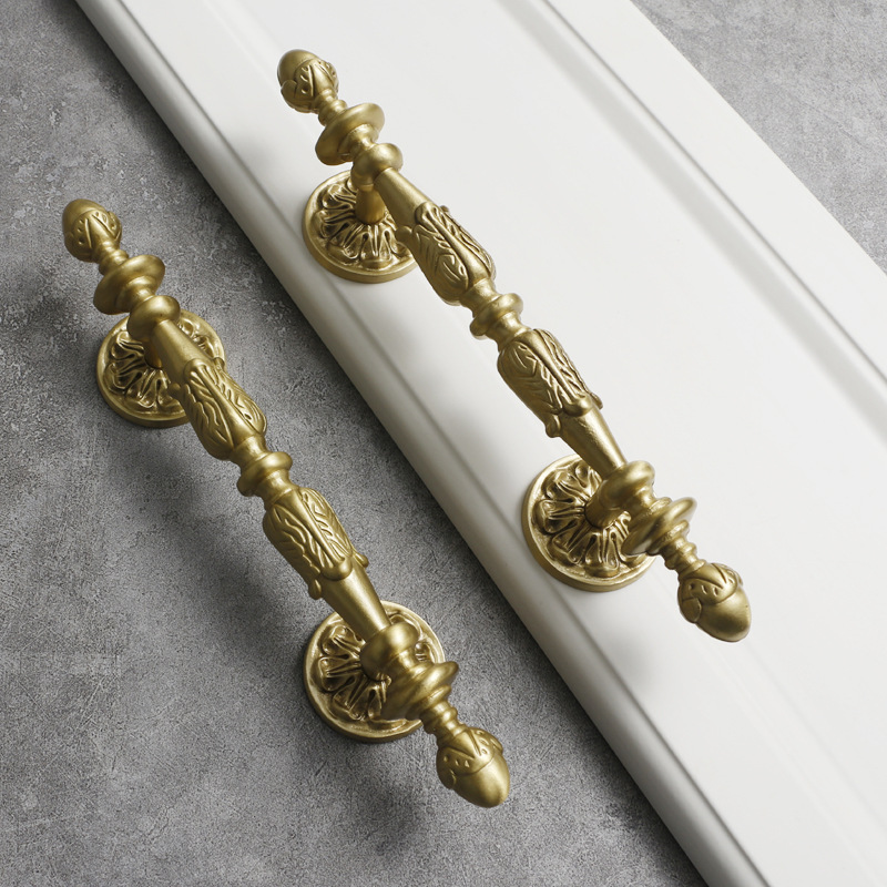批发法式轻奢黄铜拉手美式衣柜抽屉厨房欧式复古金色纯铜家具门把