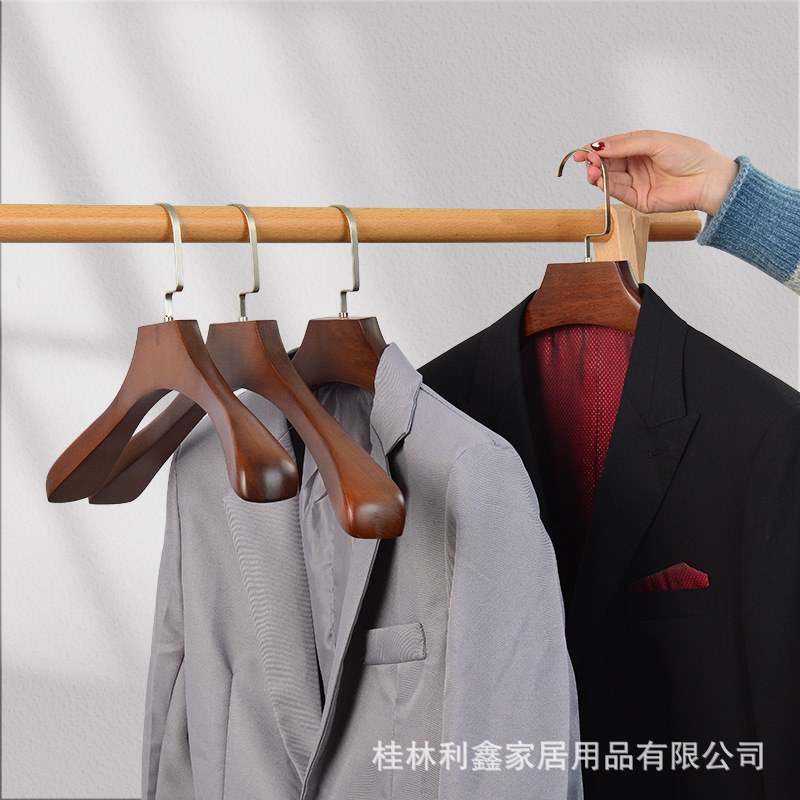 西装衣架宽肩无痕男士实木家用植绒衣挂防滑西服衣挂女士专用批发