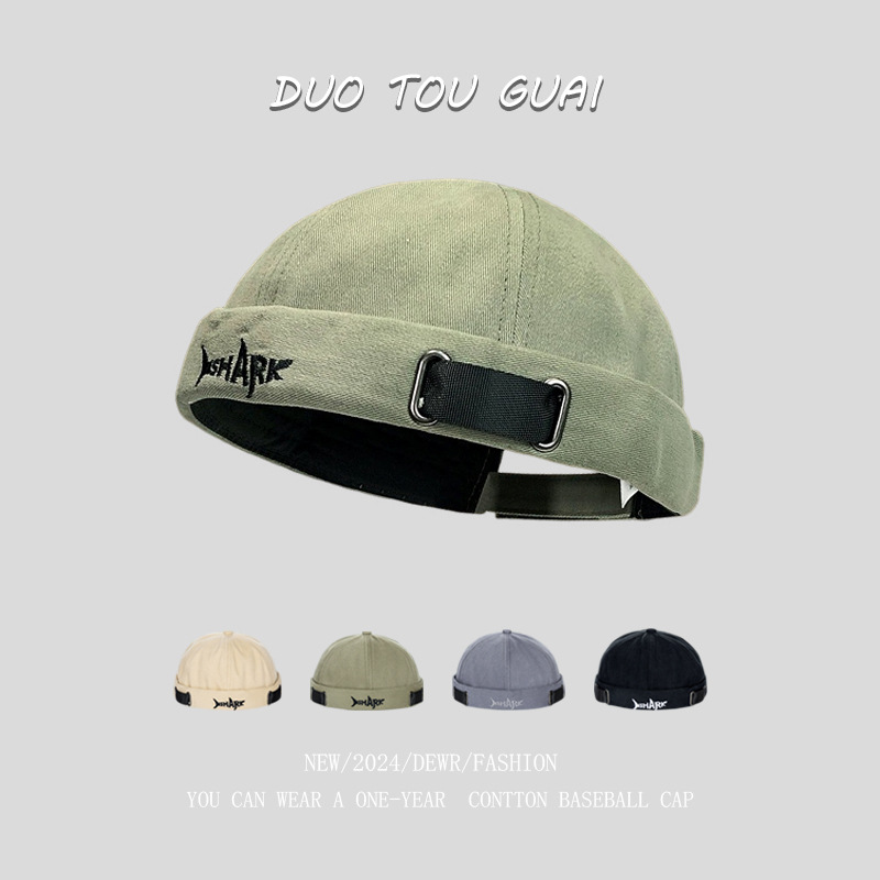 凌奇街头瓜皮帽子男四季潮人冷帽无檐嘻哈贝雷帽女百搭雅痞地主帽